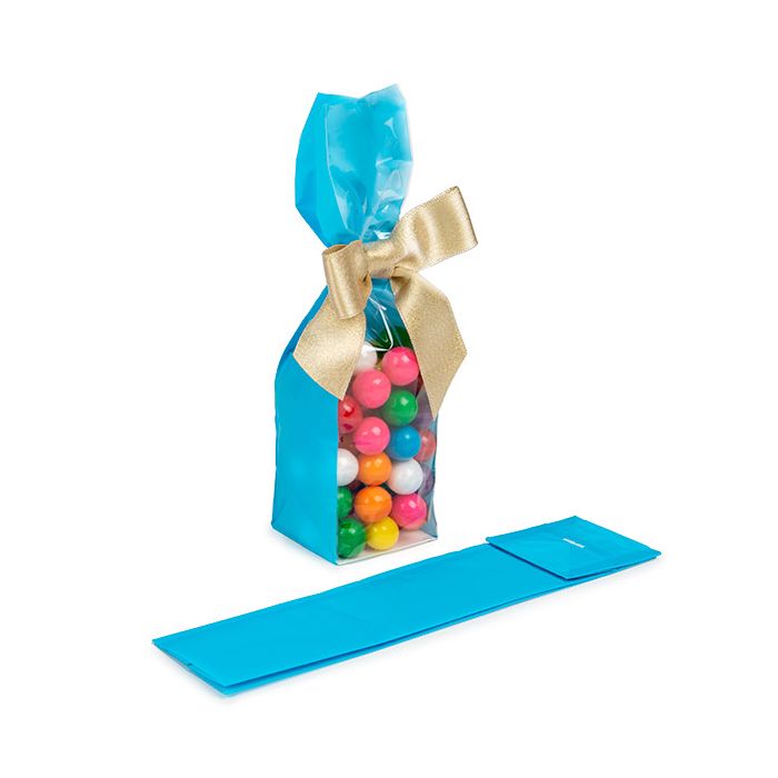 Blokbodemzakken Neon Blauw 5,1x5,1x21 cm met Papieren kaart (100 stuks) [FGPB11NB]