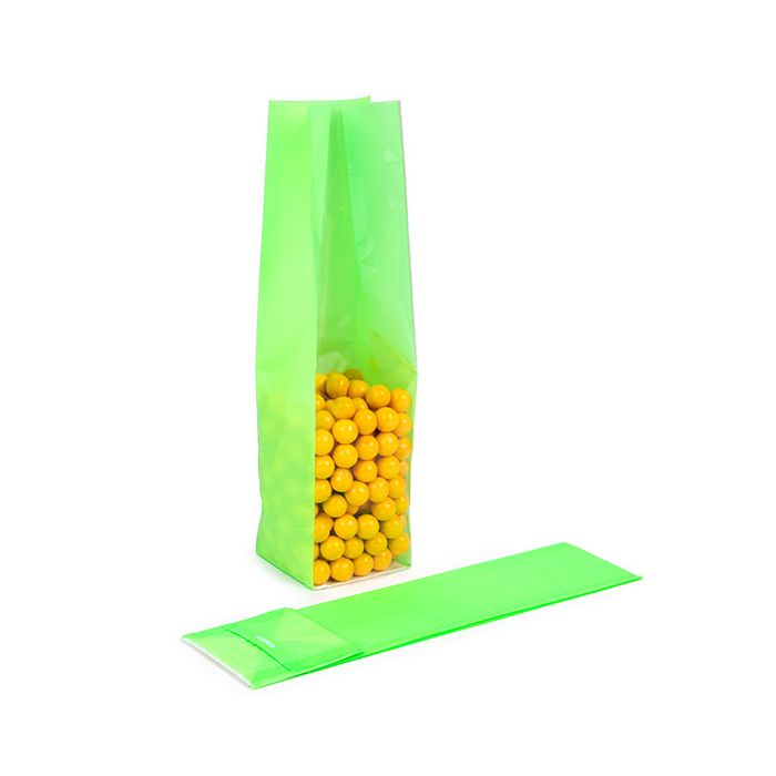 Blokbodemzakken Neon Groen 5,1x5,1x21 cm met Papieren kaart (100 stuks) [FGPB11NG]