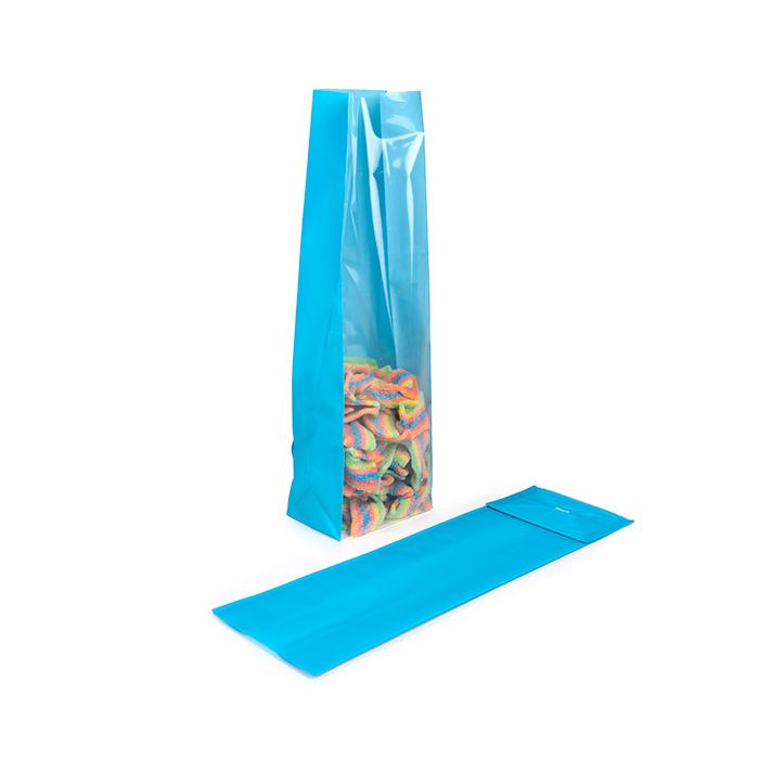Blokbodemzakken Neon Blauw 8,9x5,7x30,5 cm met Papieren kaart (100 stuks) [FGPB16NB]