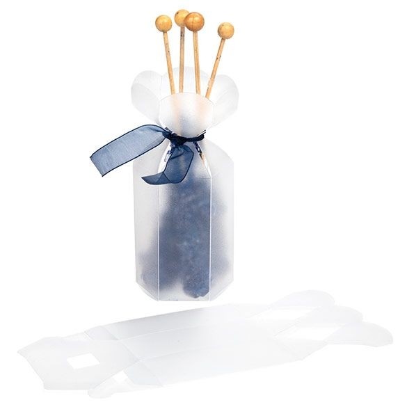 Boîtes cadeaux en plastique effet givré avec dessus en forme de fleur 4.9x4.9x7.6cm (25 pièces) [FS354F]