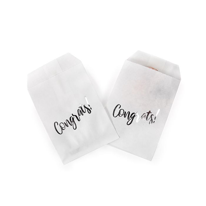 Sac Papier Blanc avec "Congrats" Argent 7,6x12,7cm (100 pièces) [GPB35SC]