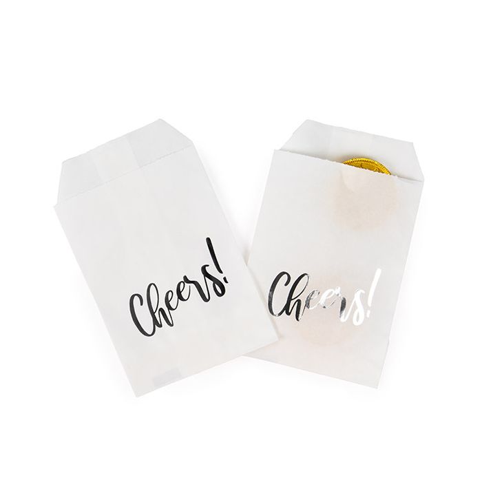 Sac Papier Blanc avec "Cheers" Argent 7,6x12,7cm (100 pièces) [GPB35SCH]