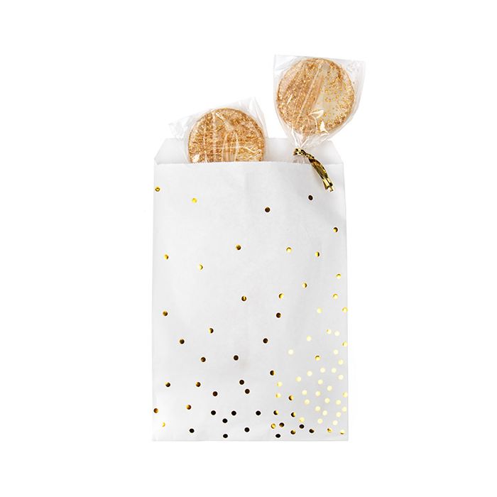Sac Papier Blanc avec Pois Dorés 12,7x20,3cm (100 pièces) [GPB58GD]