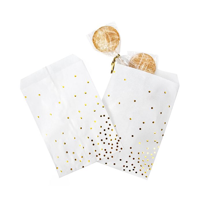 Sac Papier Blanc avec Pois Dorés 12,7x20,3cm (100 pièces) [GPB58GD]