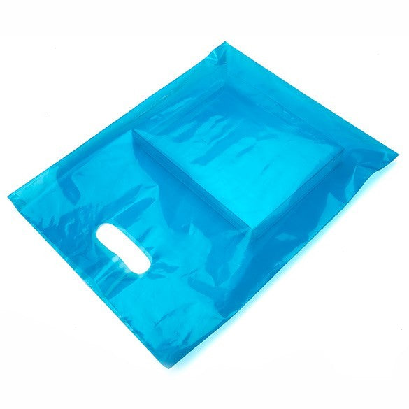 Sac à poignées bleu 60 Microns 30.5x38.1 cm PE-BD (100 Pièces) [H1215BL1]