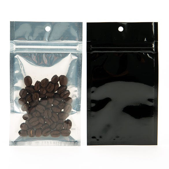 Sachet zip haute barrière avec trou de suspension et dos noir métallisé 7.6x11.4cm (100 pièces) [HZBB3CB]