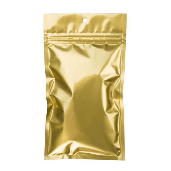 Sachet zip haute barrière avec trou de suspension or métallisé 10.2x16.5cm (100 pièces) [HZBB5MG]