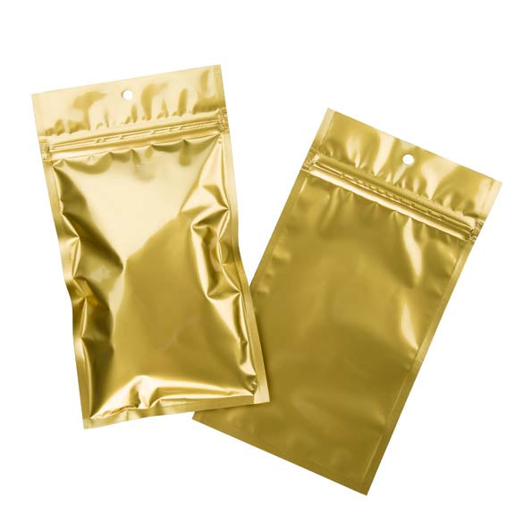 Sachet zip haute barrière avec trou de suspension or métallisé 10.2x16.5cm (100 pièces) [HZBB5MG]