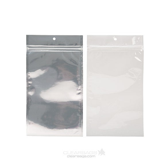 Sachet zip haute barrière avec trou de suspension et dos blanc métallisé 12.7x20.8cm (100 pièces) [HZBB6CW]