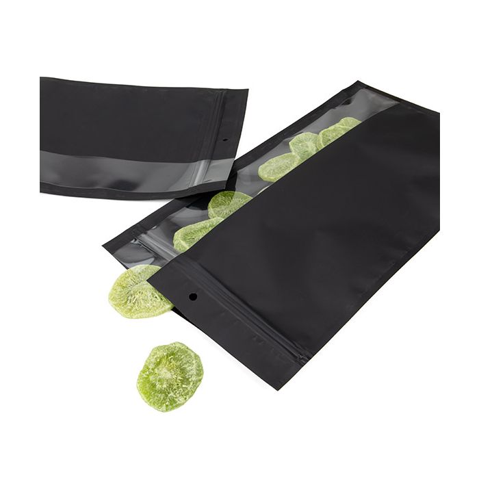 Sachet zip noir Mat Avec Fenêtre Verticale 17,8x30,5 cm (100 pièces) [HZBV8MB]