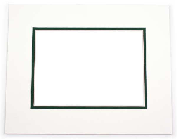 Passepartout dubbeldik wit/donker groen 40,6x50,8cm met 27x34,6cm venster (10 stuks) [MD20209]