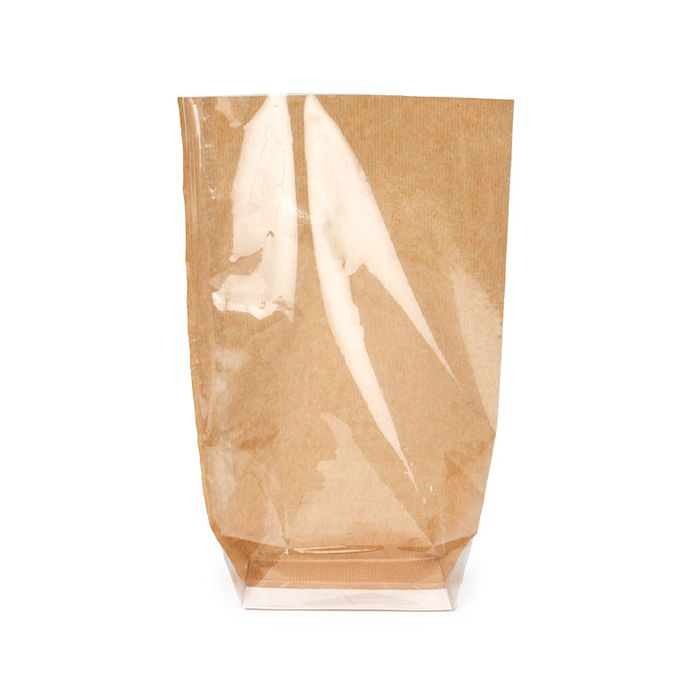 Kraft Kruisbodemzakken met papieren kaart 12.7 x7.6 x30.5 cm (100 stuks) [FGKB1]