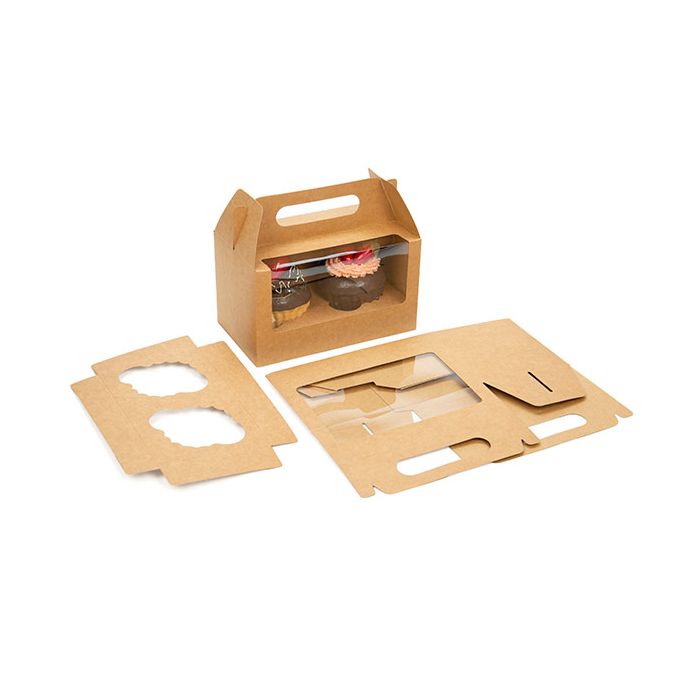 Cupcake dozen set kraft voor 2 Cupcakes 17,8x10,2x10,2cm (100 Sets) [CBS173K]