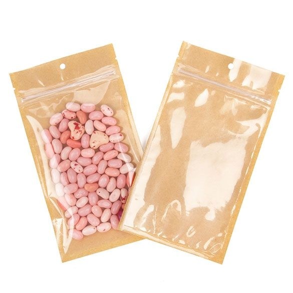 Kraft Gripzakken met transparante voorkant 10.2 x 16.5 cm met ophanggat (100 stuks) [HZB5KC]