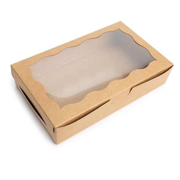 Boîte en papier kraft avec fenêtre festonnée 17,8x3,8x11 cm (25 pcs) [WKRG74]