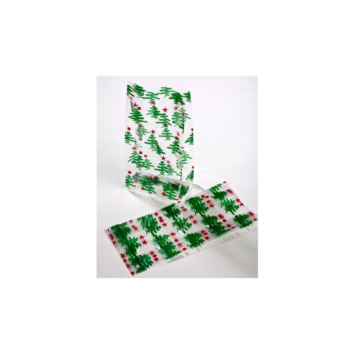 Printed Bags Christmas Trees 12.7x7.6x29.2cm with side gusset
