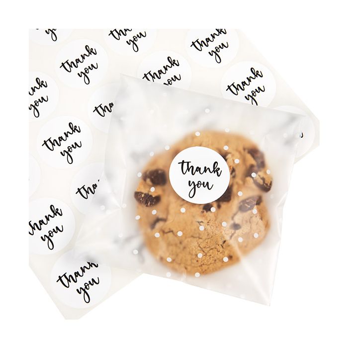 Autocollant rond Thank You (Blanc avec Texte Noir) 3,8 cm (1 Feuille) [LS1HWTY]