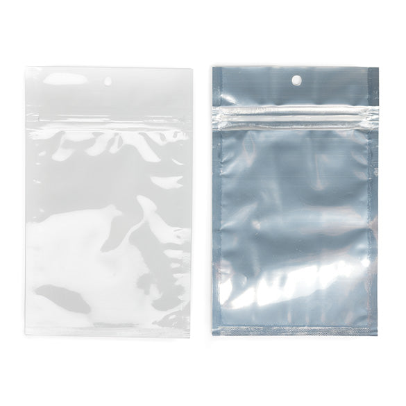 Sachet zip haute barrière avec trou de suspension et dos blanc métallisé 9.2x12.7cm (100 pièces) [HZBB4CW]