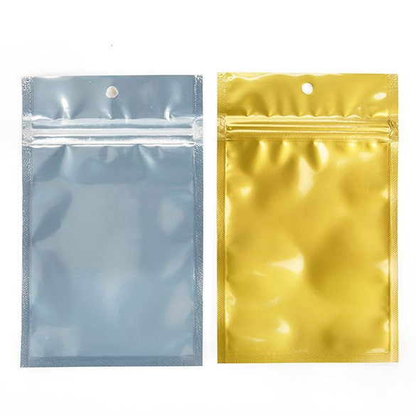 Sachet zip haute barrière avec trou de suspension et dos or métallisé 9.2x12.7cm (100 pièces) [HZBB4CG]