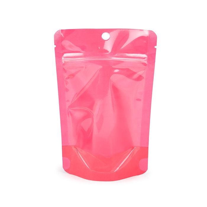 Doypack Rose Fluo 10.2x6x15.2cm avec trou de suspension (100 pièces) [ZBGN2PK]
