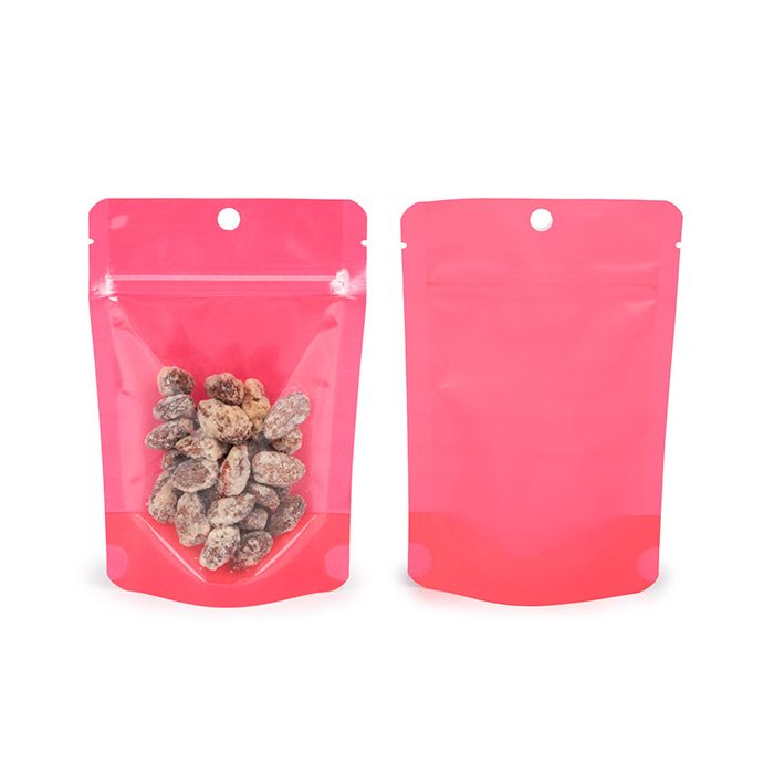 Doypack Rose Fluo 10.2x6x15.2cm avec trou de suspension (100 pièces) [ZBGN2PK]