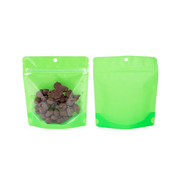 Doypack Fluo vert 15.9x6.4x14.6cm avec trou de suspension (100 pièces) [ZBGNSHZGR]