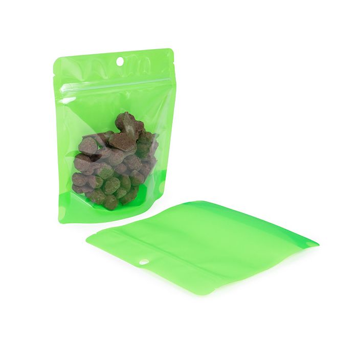 Doypack Fluo vert 15.9x6.4x14.6cm avec trou de suspension (100 pièces) [ZBGNSHZGR]