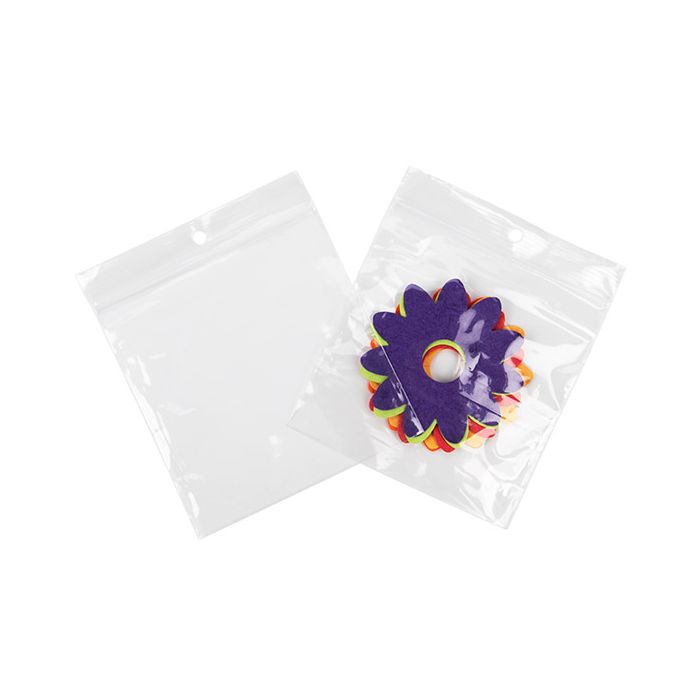 Crystal Clear Polyethylene Zipper Bags w/ Round Hang Hole 10.2x10.2 cm (100 pieces) [CEZR44]