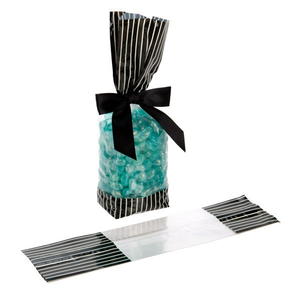 Bedrukte Zakken Zwart met Crême strepen 6,7x4,8x27,3cm met zijvouw (100 stuks) [G2BKC]
