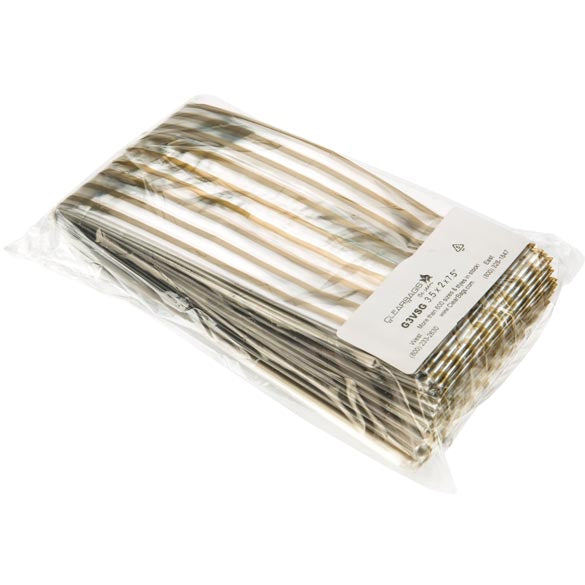 Bedrukte zakken streep goud 8,9x5,1x19,1cm met zijvouw (100 stuks) [G3VSG]