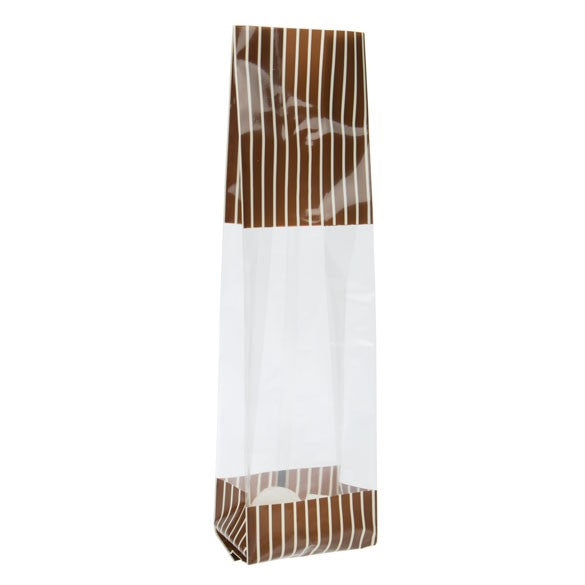 Bedrukte Zakken Bruin met Crême strepen 6,7x4,8x27,3cm met zijvouw (100 stuks) [G2BNC]