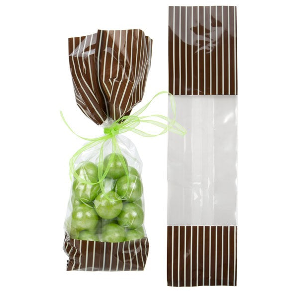 Bedrukte Zakken Bruin met Crême strepen 6,7x4,8x27,3cm met zijvouw (100 stuks) [G2BNC]