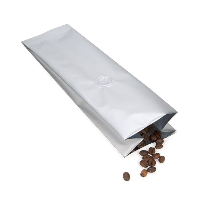 Sachet à café argent avec valve d'aération, 8x6x26 cm (50 pièces) [SGC1S]