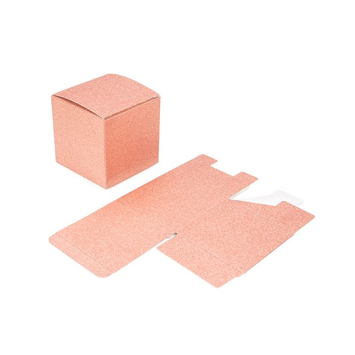 Kraft doosje Rose Goud Glitter 7,6x7,6x7,6cm (25 Stuks) [FB2RG]