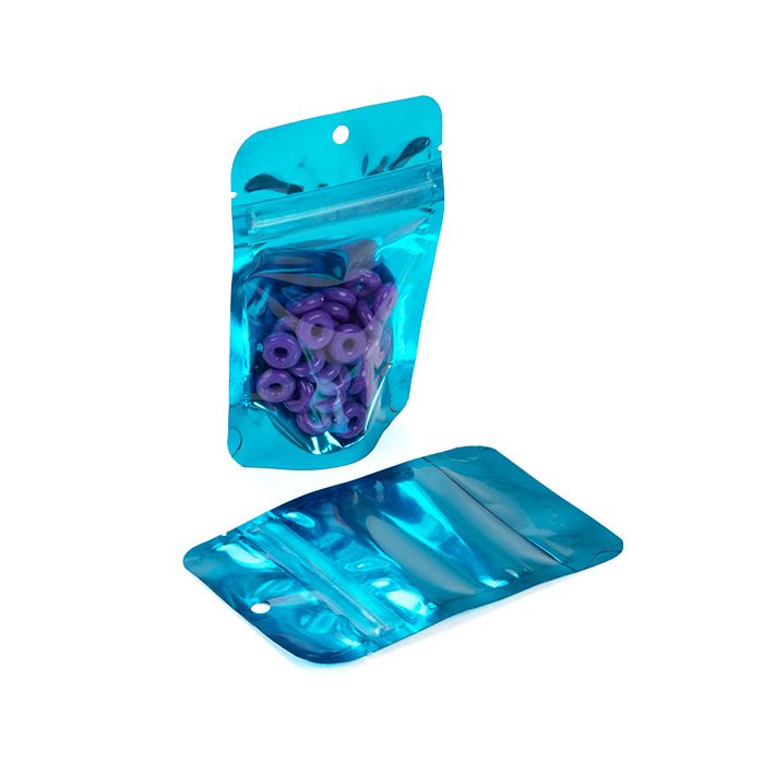 Doypack Transparentes bleues 7,9x5,1x13cm Trou de suspension (100 pièces) [ZBGB1AM]