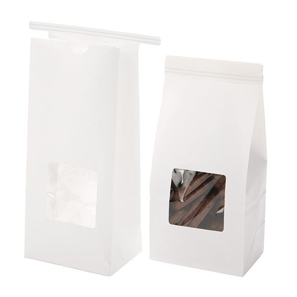 Sachet en Kraft blanc refermable à attache métalique 8,6x6,4x19,7 cm (100 pièces) [TTW1W]