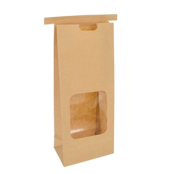Sachet en Kraft brun refermable à attache métalique avec fenêtre 10,8x6,4x26,7cm (100 pièces) [TTW2K]