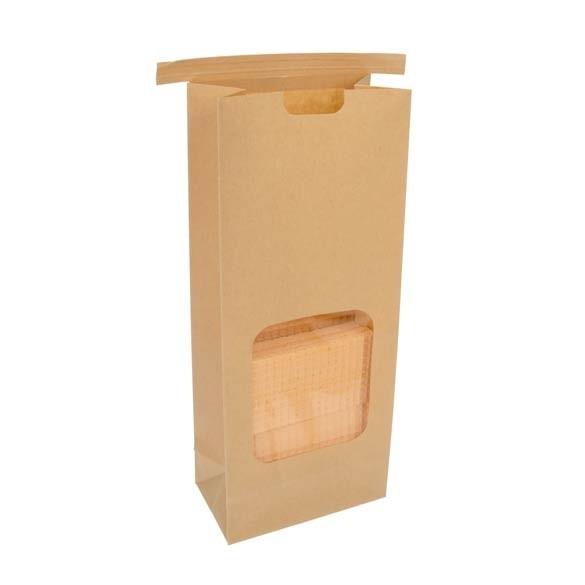 Sachet en Kraft brun refermable à attache métalique avec fenêtre 10,8x6,4x26,7cm (100 pièces) [TTW2K]