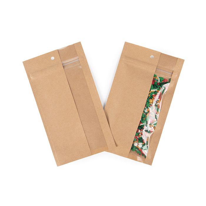 Sachets Zip Kraft avec fenêtre verticale 10.2x16.5 cm (100 pièces) [HZBV5K]