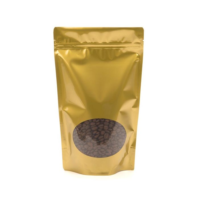 Stand Up Pouches Gold with oval Window 17x9x28.5cm | 340 grams