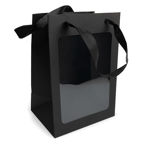 Sacs cadeaux noir avec fenêtre 17,8x12,7x24,9 cm (10 pcs) [GMBW2B]