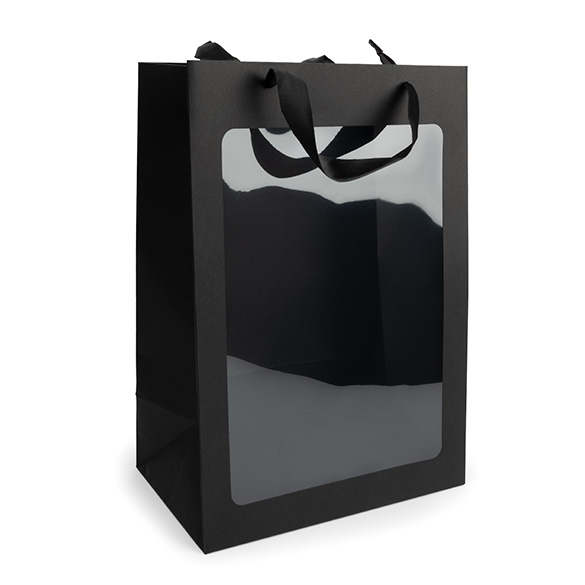 Sacs cadeaux noir avec fenêtre 24,9x15,2x35,1 cm (10 pcs) [GMBW3B]