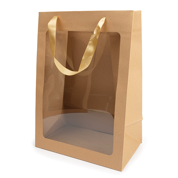 Sacs cadeaux kraft avec fenêtre 24,9x15,2x35,1 cm (10 pcs) [GMBW3K]