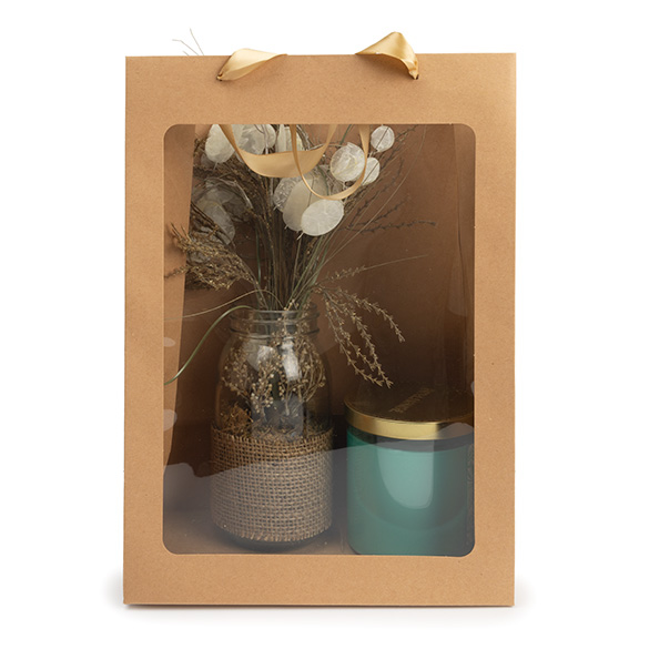 Cadeautasjes Kraft met Venster 24,9x15,2x35,1cm (10 stuks) [GMBW3K]