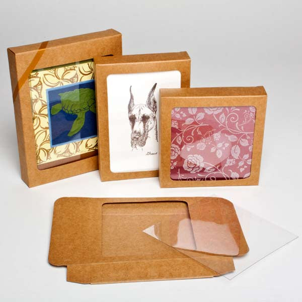 boite en kraft marron avec fenêtre découpée 12.4x2.2x16.8cm (25 Pieces) [WKR267]