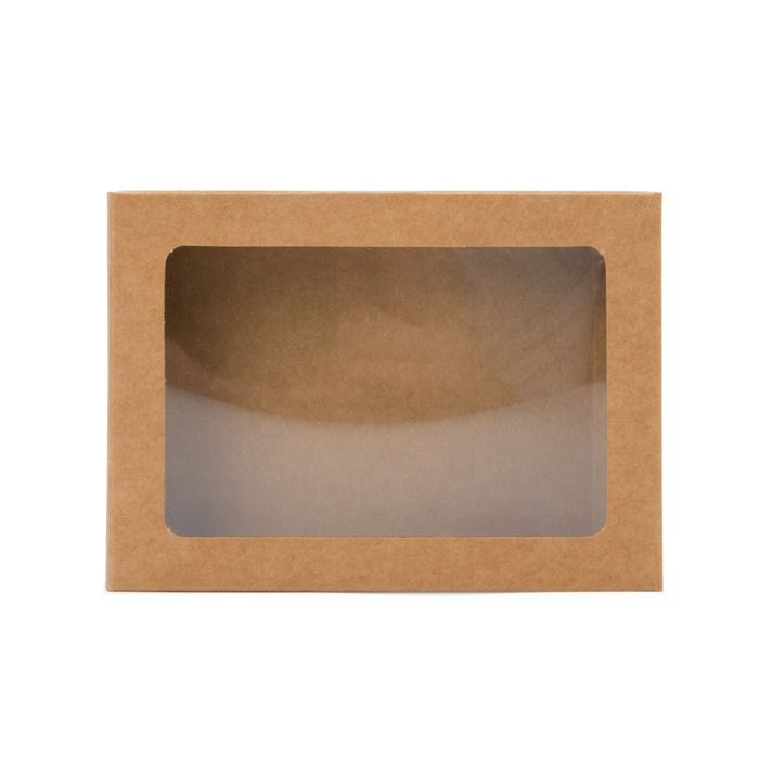 Boîte en papier Kraft à fenêtre avce feuille PET insérée 11.5x1.5x15 cm (25 pièces) [WKRG3]