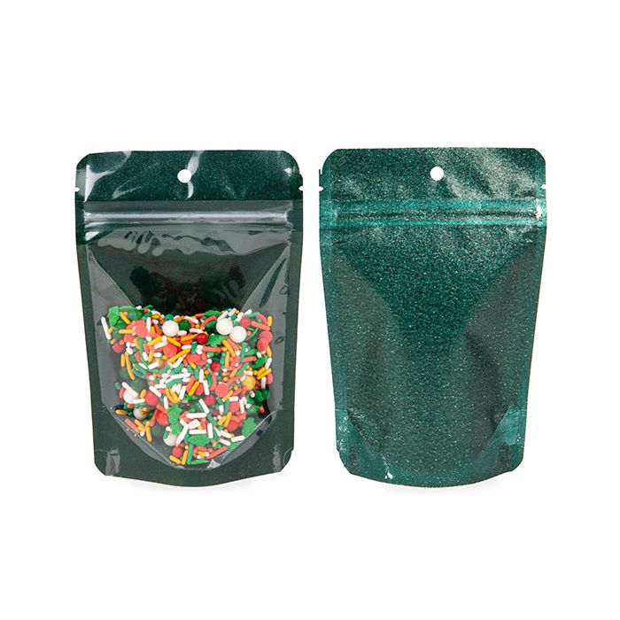 Doypack Transparent/Paillettes Vert 10,2x6x15,2cm (100 pièces) [ZBG2GLGR]