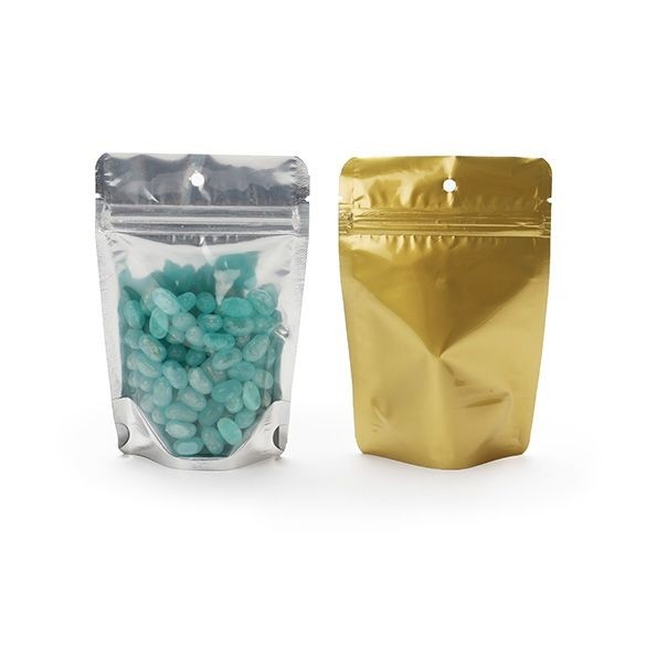 Doypack avec le dos doré 10.2x6x15.2cm | 57g Trou Suspension Rond (100 pièces) [ZBGG2H]