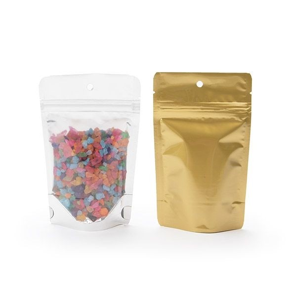 Stazakken Transparant/Goud 9,5x5,7x15,7cm | 57 gram met rond ophanggat (100 stuks) [ZBGG35H]