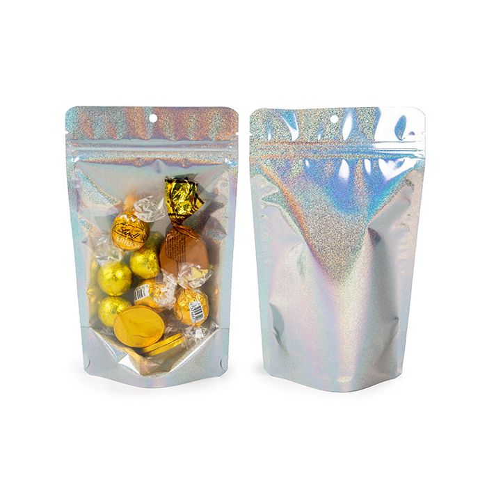 Stazakken Transparant/Holografisch Glitter 13x7,9x20,6 cm met Ophanggat (25 stuks) [ZBGHG3C]